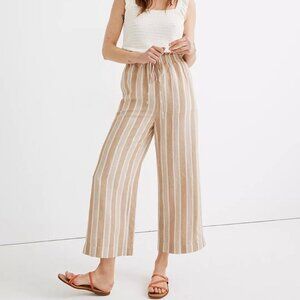 Madewell Medium Tan Wide Leg Huston Pull-On Crop Pants Stripe High Waisted Rise